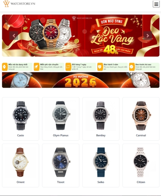 Source code website Hệ thống cửa hàng bán đồng hồ phụ kiện